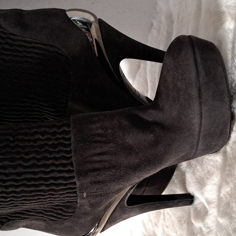 Twice Over the Knee Platform Stiletto Suede Leather Boots Black SZ 37